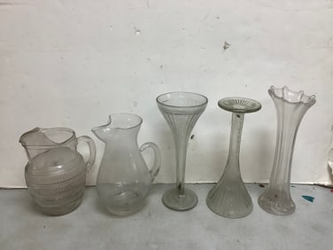 Glass pitchers and more(tallest 13.25in.)