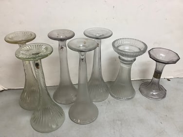 Antique glass shelf risers(tallest 12.25in.)
