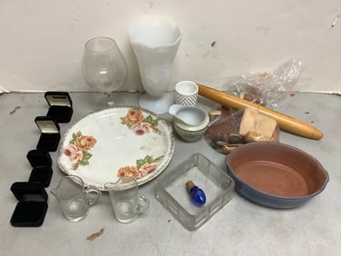 Dirwood plate, glass vase, and more(tallest 9in.)