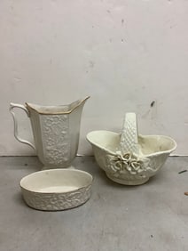 Ceramic basket, pitcher, and bowl(Lenox and more-tallest 7.75in.)