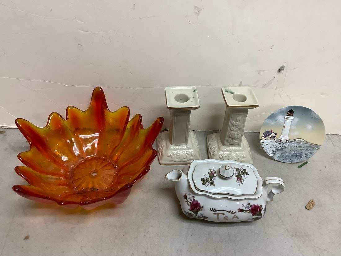Candleholders(5.75in.tall), ceramic teapot, decorative bowl, and more (1 of 1)