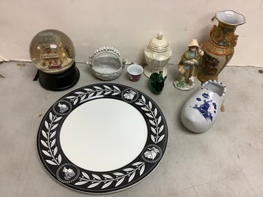 Casual plate, shoe ashtray, ceramic basket, decorative vase(8in.tall), and more
