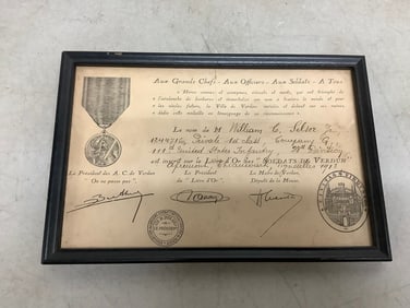1918 WWI framed certificate(6in.x9in.)