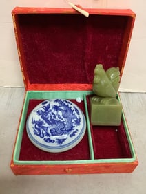 Carved jade stamper and ink pad
