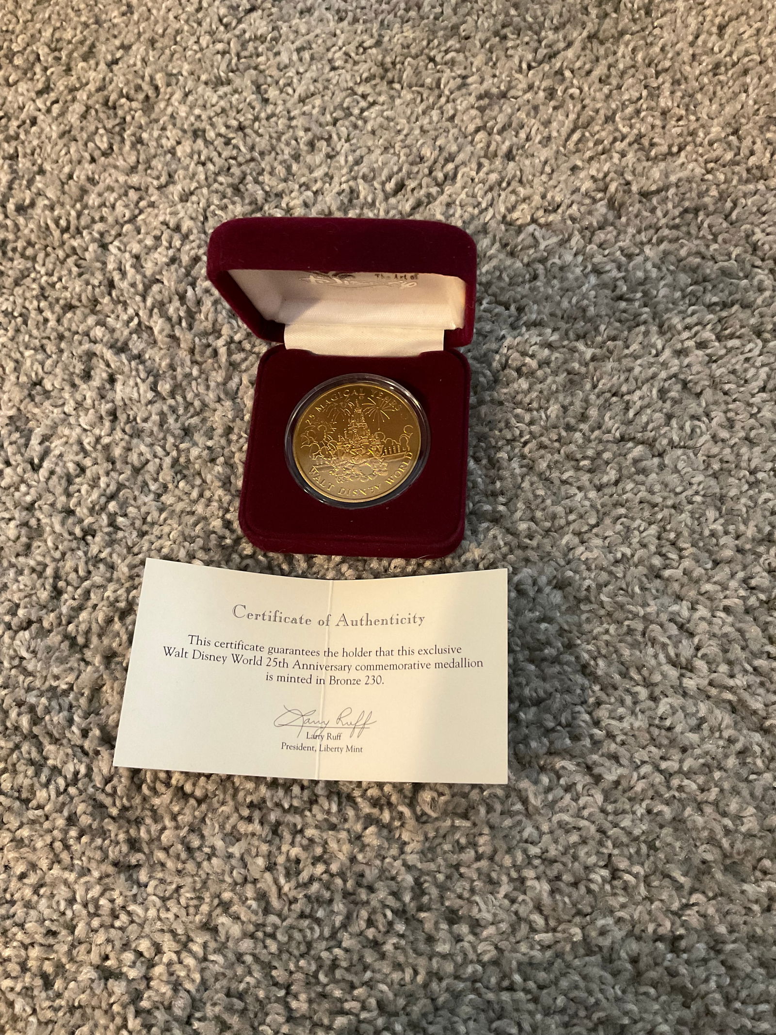 1997 The Art of Disney Walt Disney World 25th Anniversary Commemorative Coin Bronze 230 with COA (1 of 1)