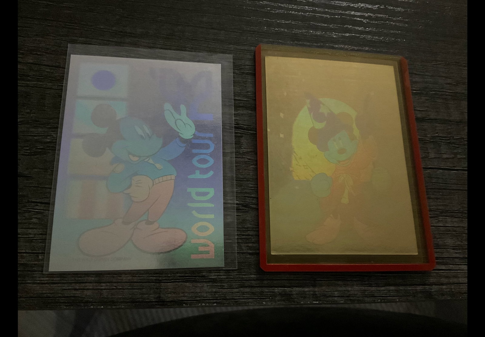 two hologrpahic mickey mouse trading cards: two hologrpahic mickey mouse trading cards
