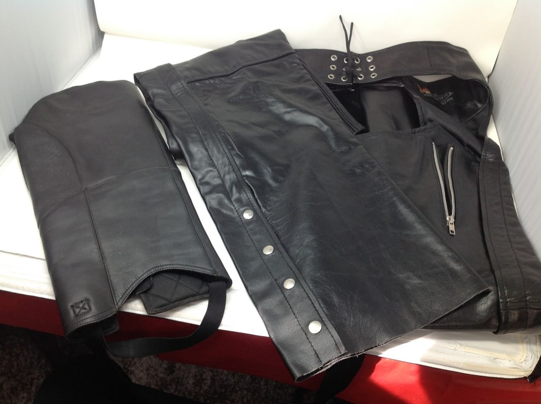 Xelement Advanced Motorcycle Gear Size 42 Leather Chaps, and a Leather Harley Davidson Cycle Leg (1 of 1)