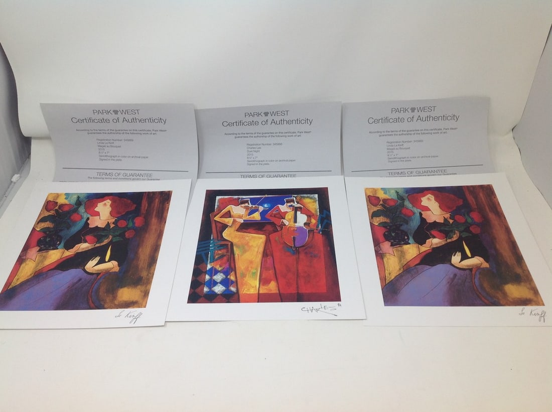 3 Park West COA – Charles Lee Duet Night, 2 – Linda Le Kinff Magali Au Boutquet Seriolighograph: 3 Park West COA – Charles Lee Duet Night, 2 – Linda Le Kinff Magali Au Boutquet Seriolighograph In Color on Archival Paper Signed on Plate