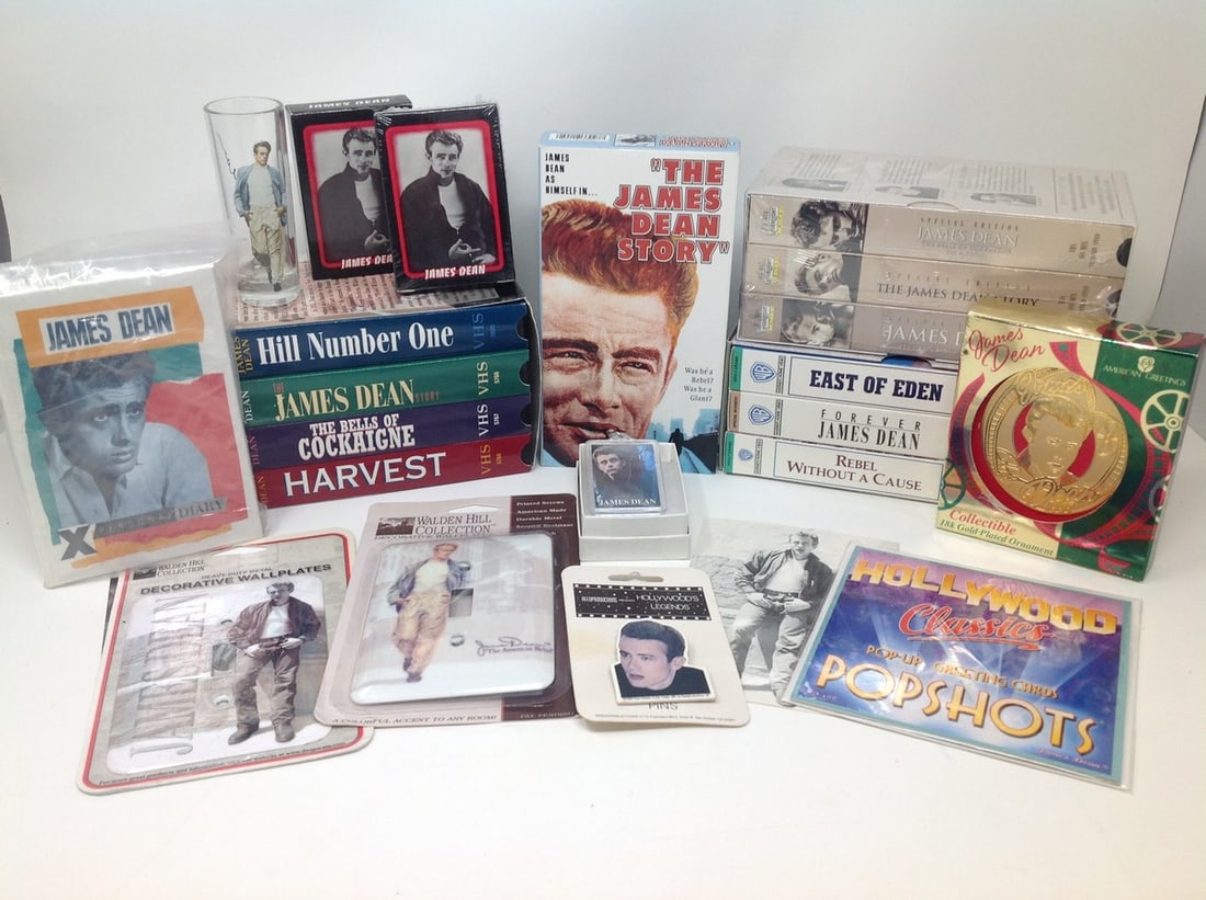 Lot of James Dean Memorabilia – VHS, books, Pin, Wall Plates and More (1 of 1)