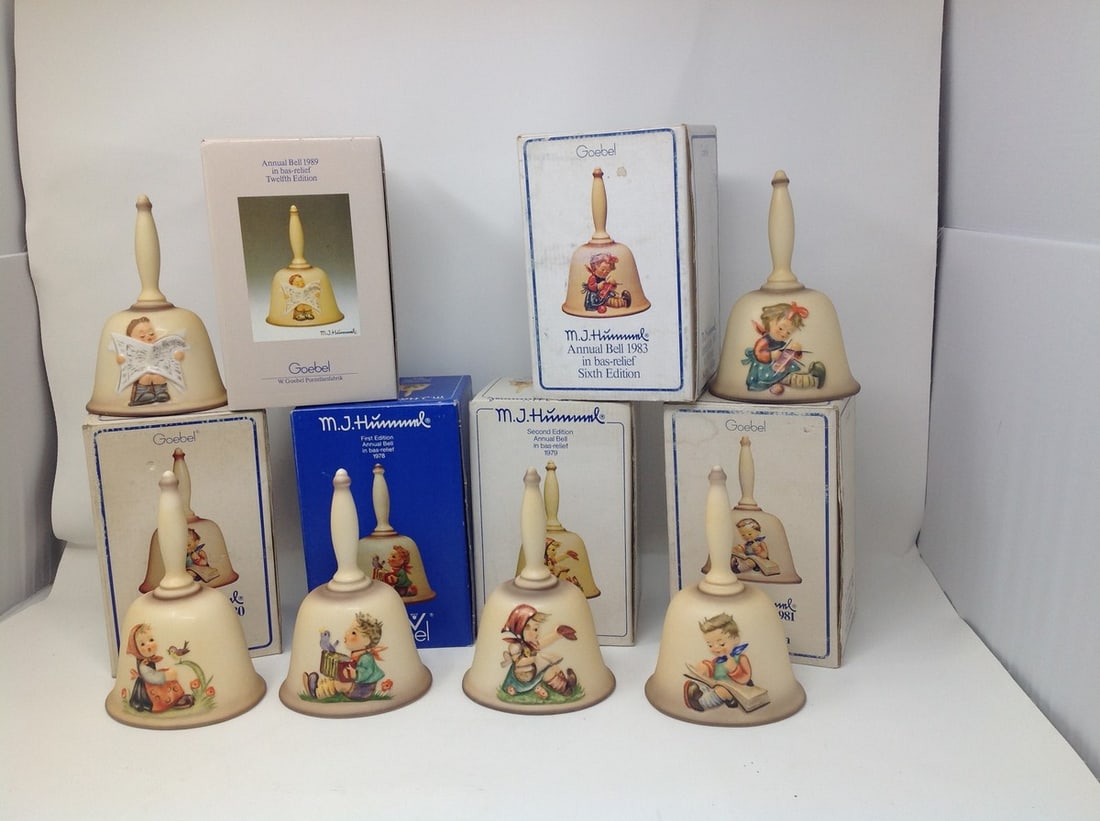 Lot of 6 MJ Hummel Bells One of the Bells do not match the box, 6.5?? Tall 1989, 1983, 1981, 1979, (1 of 1)