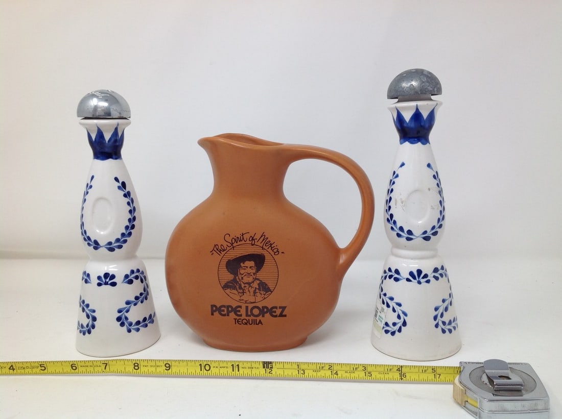 Vintage Tequila bottle Azul and pepe lopez clay pitcher (1 of 1)