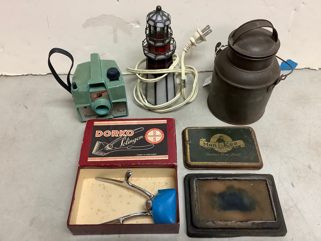 Vintage Metal Container, Light up Lighthouse(8in Tall), Imperial Mark XII Camera (1 of 1)