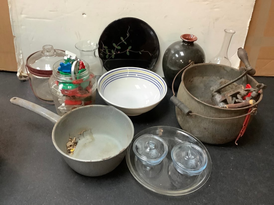 Glass Vases, Vintage Bucket, Ceramic Bowl, Cookie Cutters, Glass Containers and more (Tallest - (1 of 1)