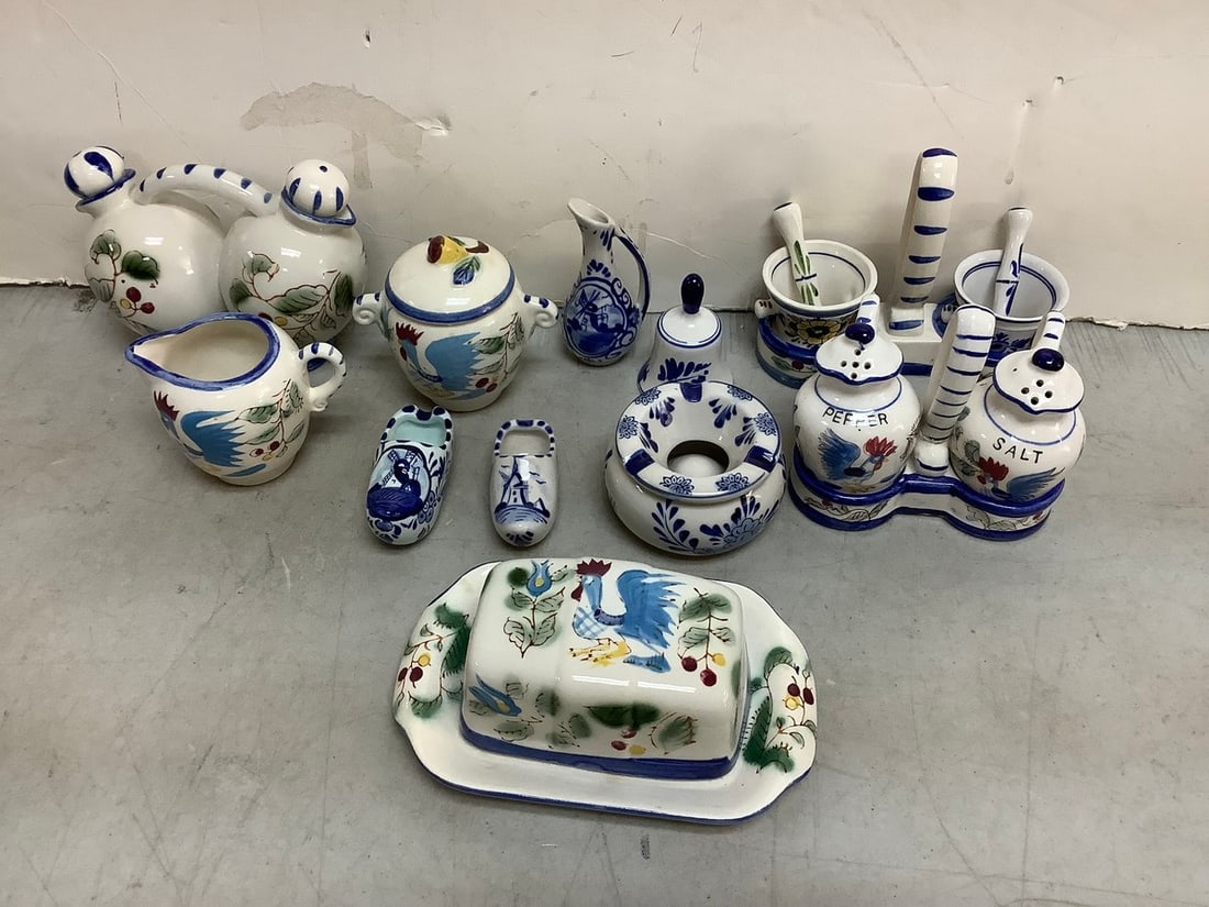 Decorative ceramics(pitcher, bells, shoes, and more-some blue transfer,5.25in.tallest) (1 of 1)
