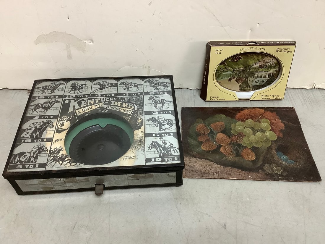 Kentucky Derby game(10in.x8in.x2.5in), Currier & Ives decorative wall plaque, and more (1 of 1)