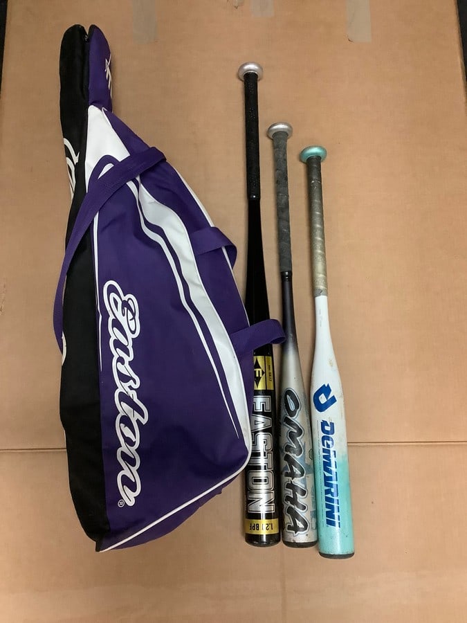 various bats (longest - 34in) and bat bag: various bats(longest - 34 in) and bat bag
