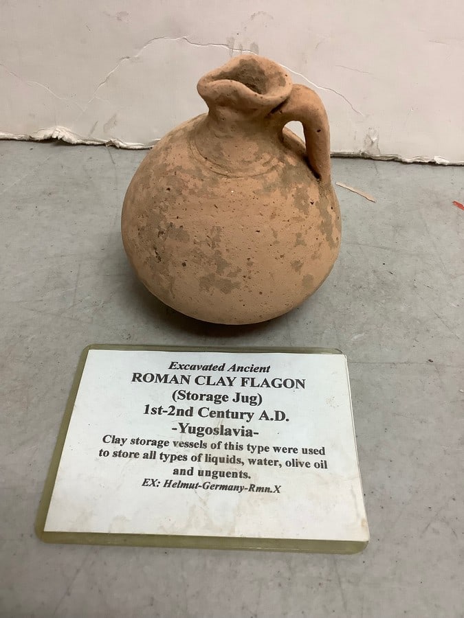 Excavated Ancient Roman Clay Flagon storage jug(4in.tall): Excavated Ancient Roman Clay Flagon storage jug(4in.tall)