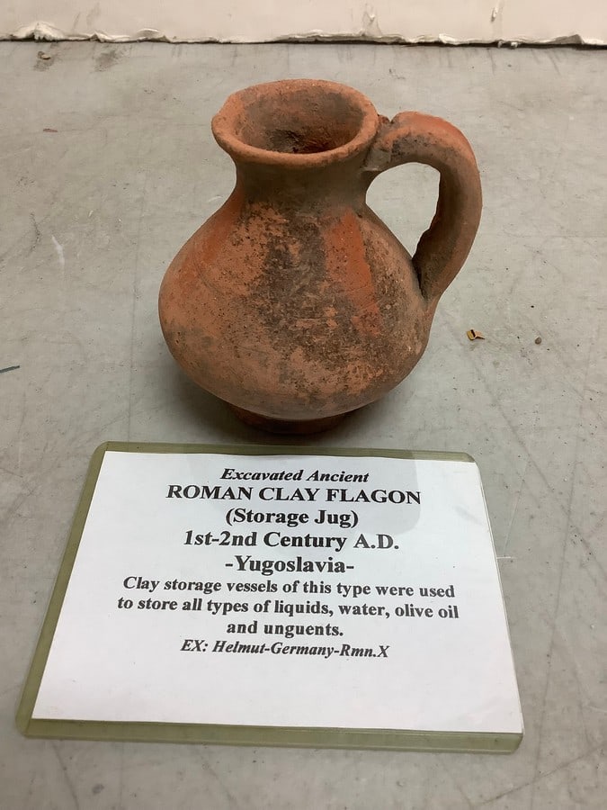 Excavated Ancient Roman Clay Flagon Storage Jug(1st-2nd Century AD-3.25in.tall): Excavated Ancient Roman Clay Flagon Storage Jug(1st-2nd Century AD-3.25in.tall)