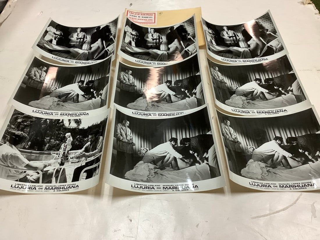Vintage "Lujuria de Marihuana" Black and White Movie Prints (8inx10in- 9 total): Vintage "Lujuria de Marihuana" Black and White Movie Prints (8inx10in- 9 total)