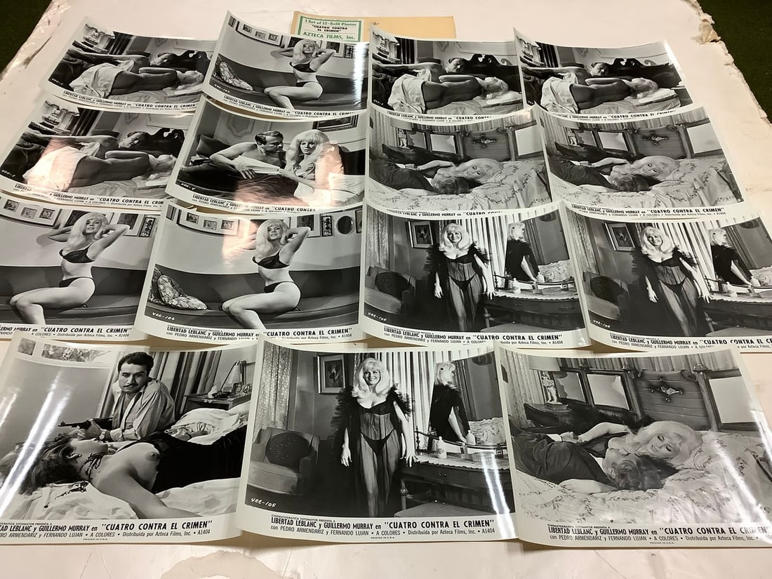 Vintage "Cuatro Contra el Crimen" Black and White Movie Prints (8inx10in-15 total): Vintage "Cuatro Contra el Crimen" Black and White Movie Prints (8inx10in-15 total)