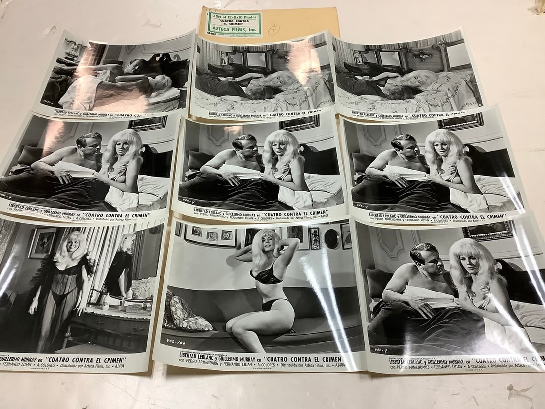 Vintage "Cuatro Contra el Crimen" Black and White Movie Prints (8inx10in-9 total): Vintage "Cuatro Contra el Crimen" Black and White Movie Prints (8inx10in-9 total)