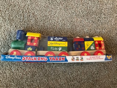 Disney Parks Stacking Train Set 18 solid- wood Brightly Colored Pieces