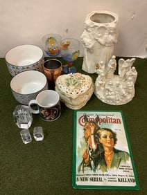 Glass cake plates, Nestle's mugs, and more(7in.tallest)