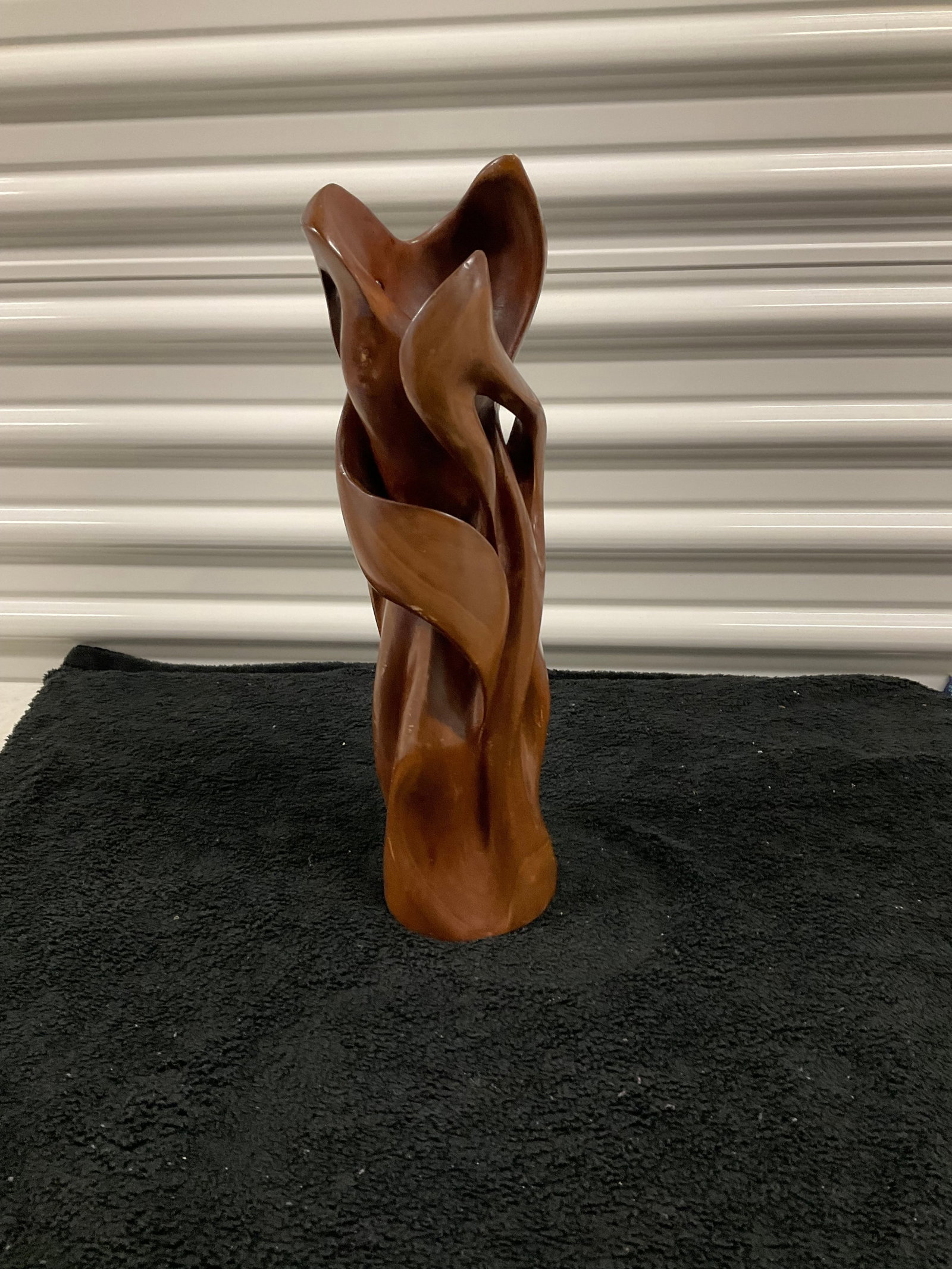 mcm wood carved candle holder with signature on bottom 16" tall: mcm wood carved candle holder with signature on bottom 16" tall