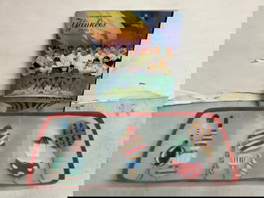 1986 yankees yearbook and handpainted serving tray 17.5x7.5