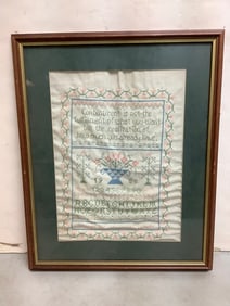 Framed stitch art on cloth 18x22