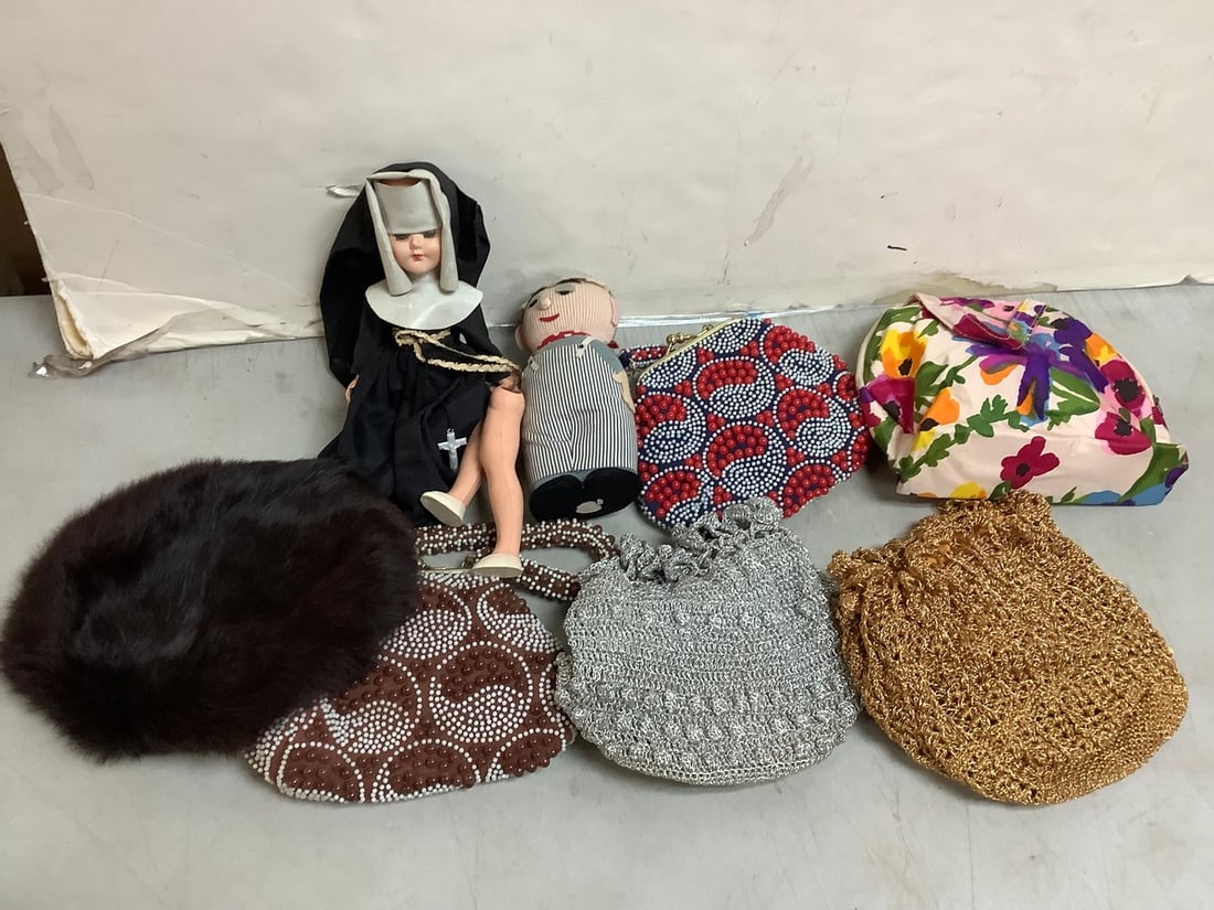 nun doll (detatched head), conductor doll and purses (1 of 1)