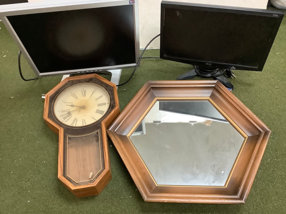 woodframed mirror 21.25x24.25, wood clock and computer monitors (ACER and SAMSUNG) (1 of 1)