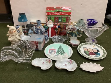 Christmas coffee set, snowman candle holders, christmas decorative plates, christmas mugs and more