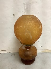 Early Amber crackle glass oil lamp 17.5in tall