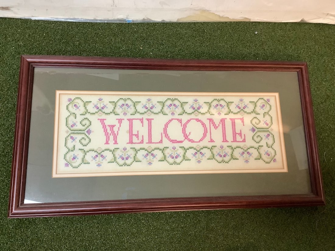 Framed welcome stitch art 12.75x24.75: Framed welcome stitch art 12.75x24.75
