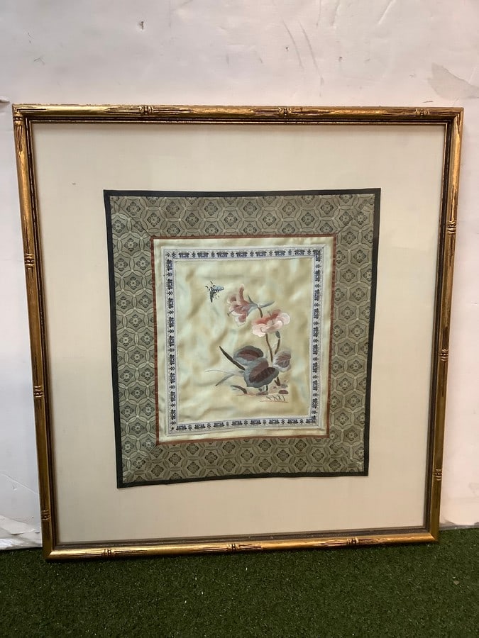 framed oriental art on cloth 16.25x17.75 (1 of 1)