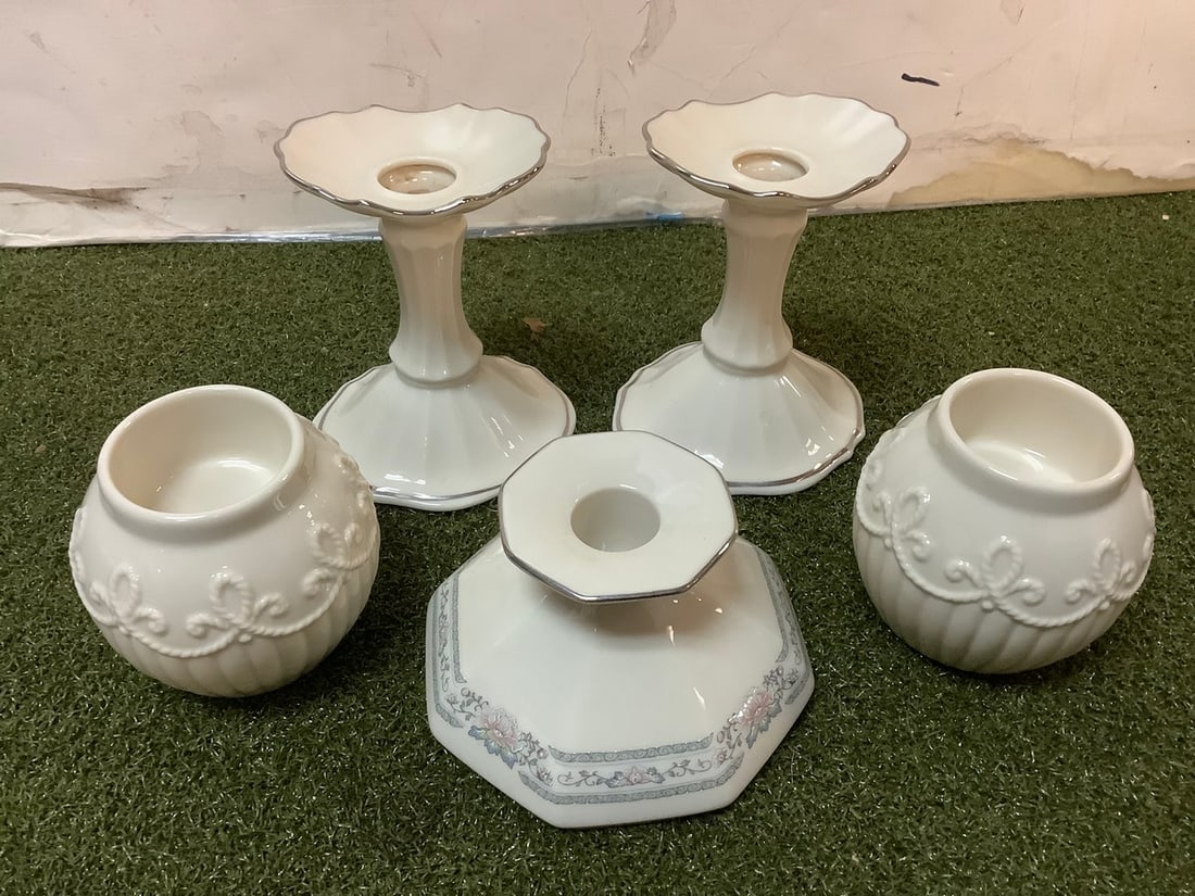 LENOX and LENOX CHARLESTON candleholders 5in tallest: LENOX and LENOX CHARLESTON candleholders 5in tallest