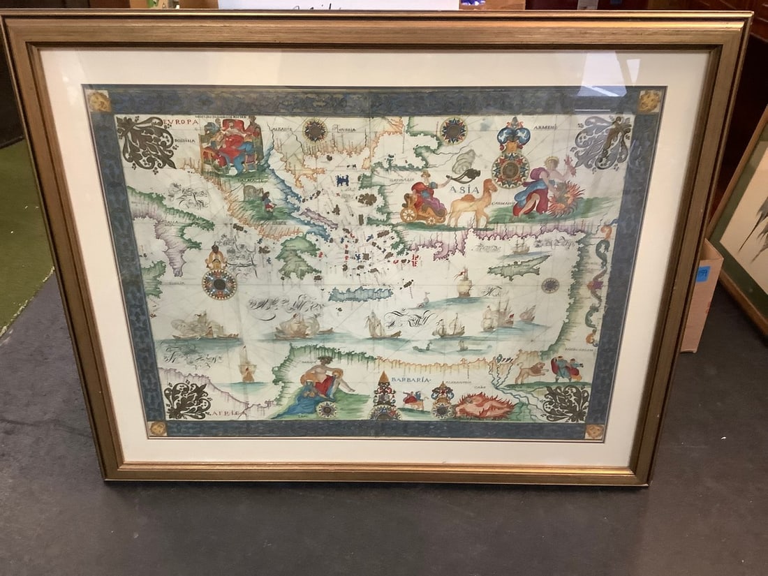 Framed Vintage Map (30inx37in): Framed Vintage Map (30inx37in)
