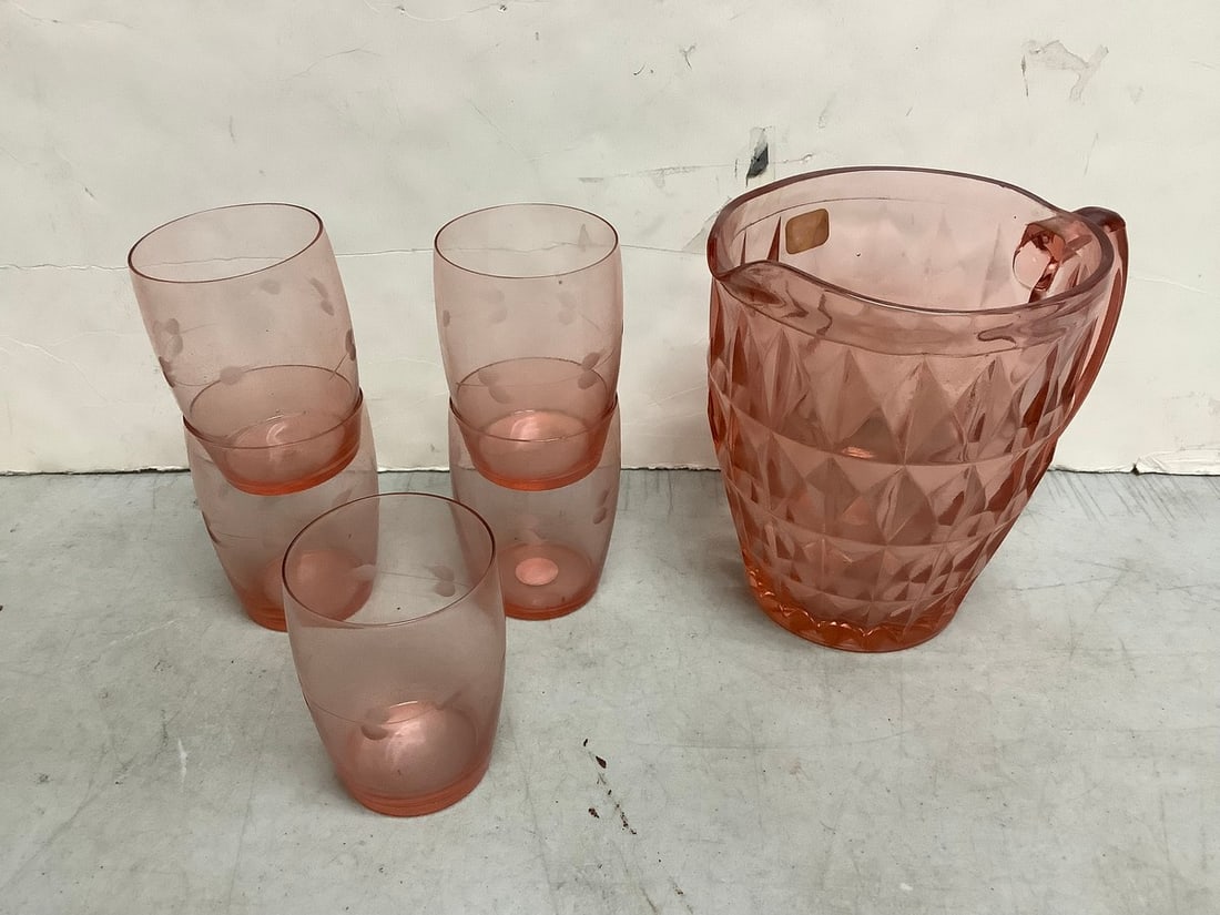 Windsor pink pitcher(6.5in.tall) with 5 cups set (1 of 1)