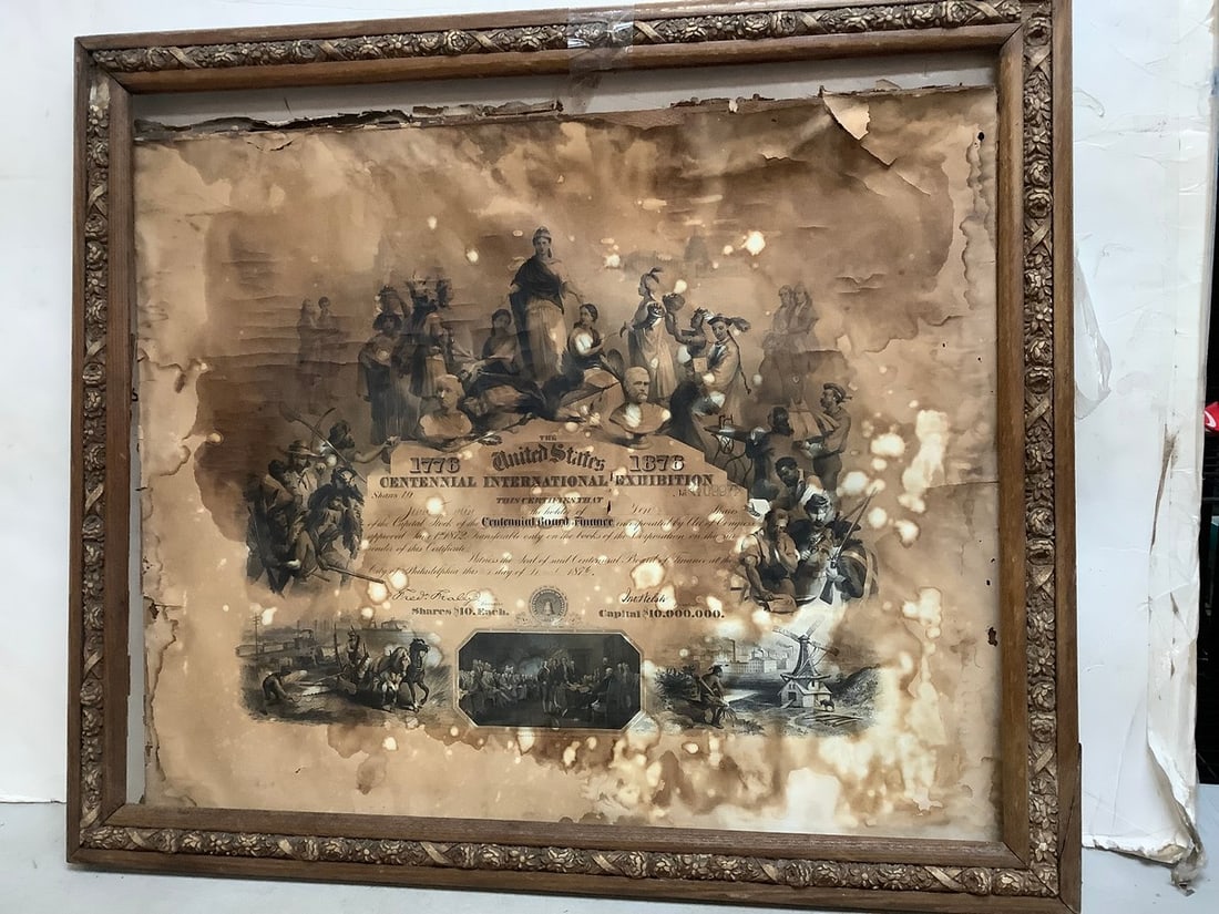 Framed Centennial International Exhibition document(worn out condition-26in.x29.5in.) (1 of 1)