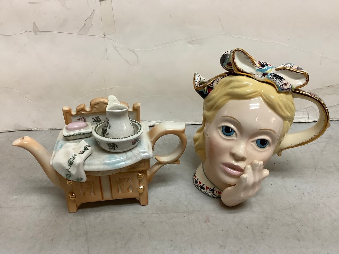 Alice ceramic teapot(Cardew Collectible-5.25in.tall) and Portmeirion miniature ceramics: Alice ceramic teapot(Cardew Collectible-5.25in.tall) and Portmeirion miniature ceramics
