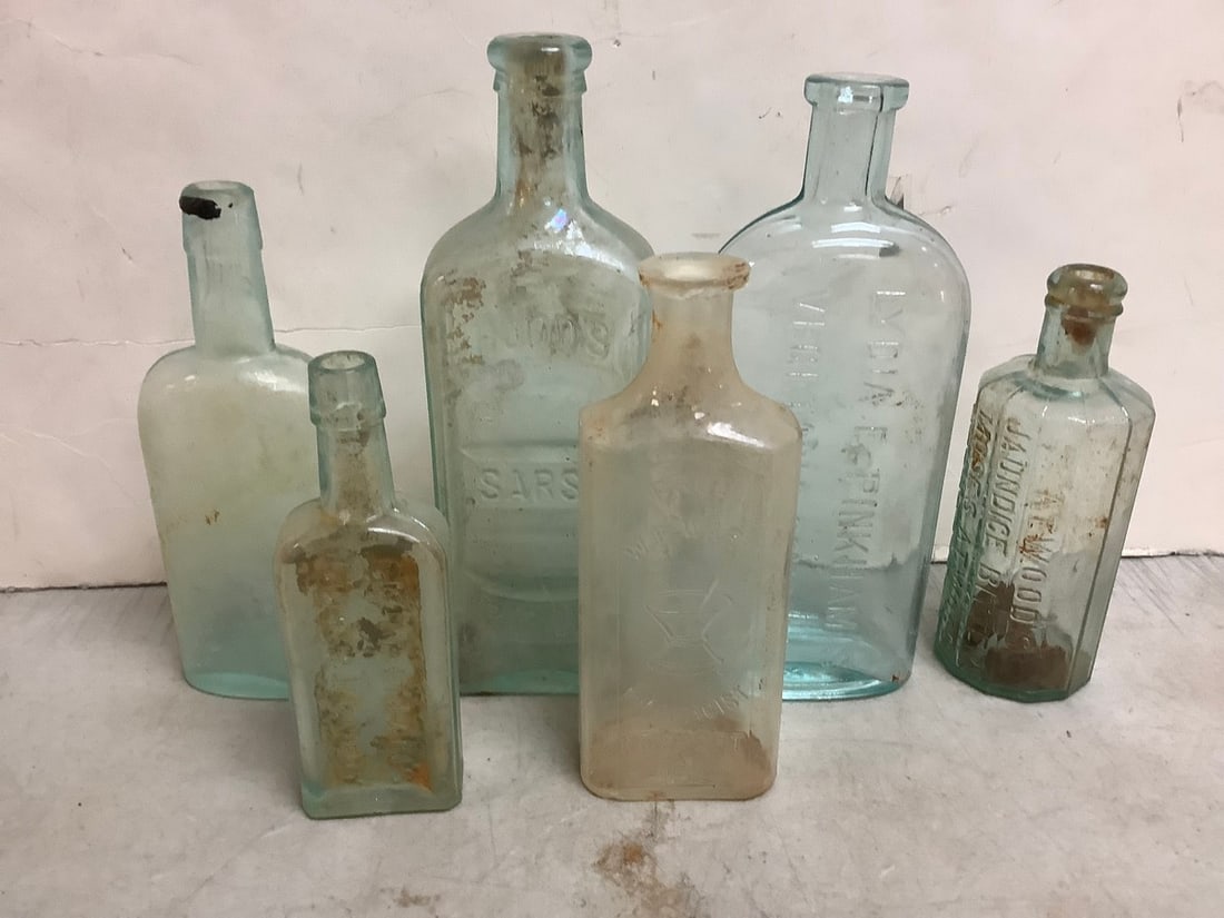 Vintage bottles 9in tallest: Vintage bottles 9in tallest