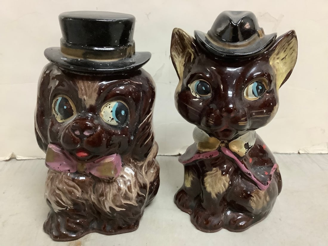 Vintage red ware magical cat and dog piggy banks 9in tallest (1 of 1)