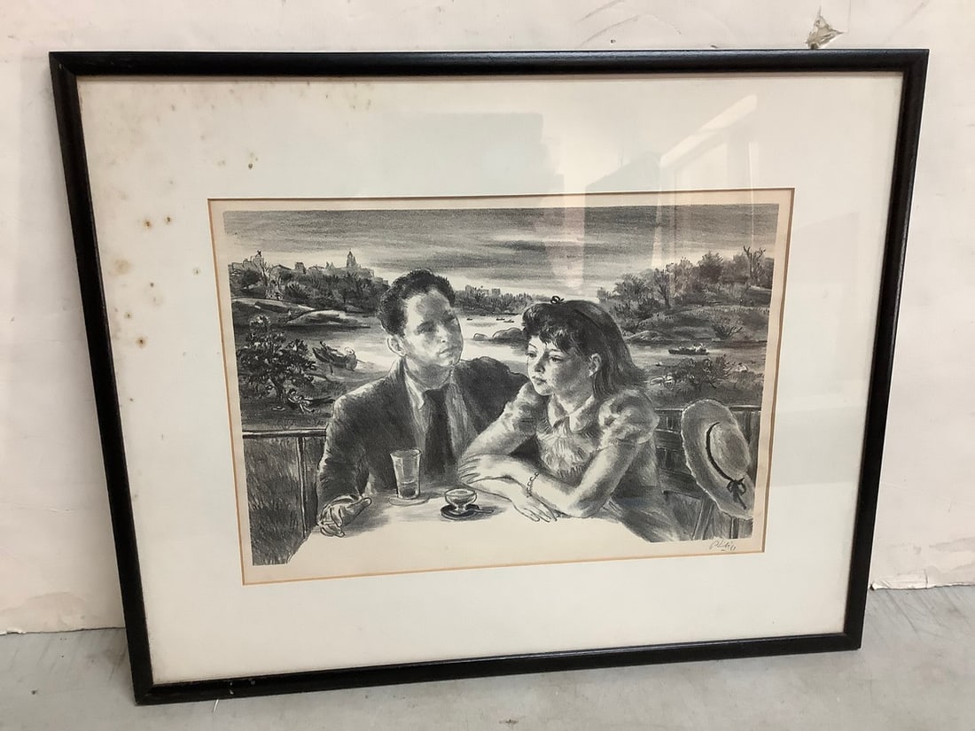 Framed sketch art signed artist 16.75x20.75: Framed sketch art signed artist 16.75x20.75