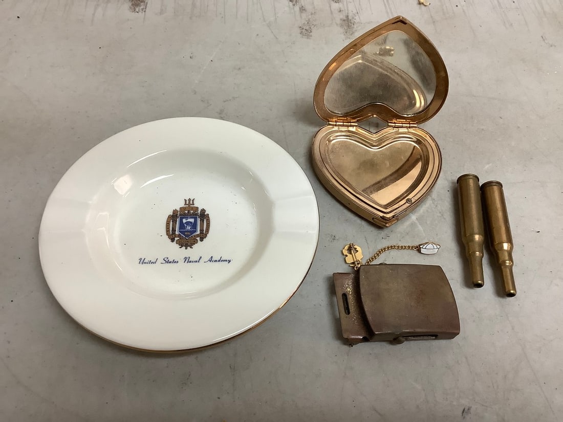 LC 68 bullet shells, US naval academy ash tray 5.5in long, belt buckle and more (1 of 1)