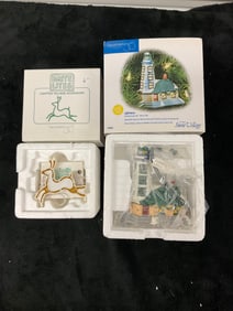 Lot of 2: Department 56 Christmas Village Accessory & Lighted Christmas Ornament