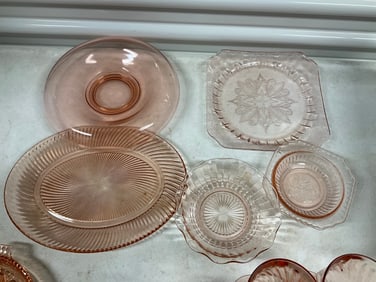 Lot of 5: Pink depression glass serving dishes 12 inches