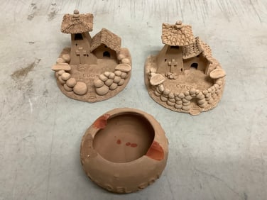 Vintage clay ashtrays(2.5in.tallest)