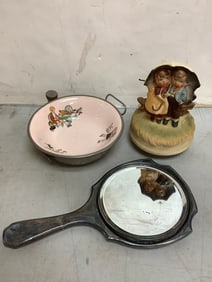 Vintage hand mirror, Sankyo musical ceramic(6.75in.tall), and more