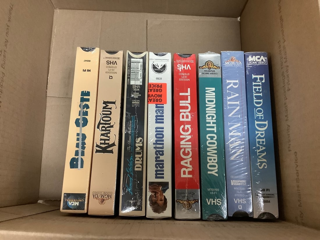 Vintage sealed VHS tapes(Khartoum, Raging Bull, Midnight Cowboy, Rain Man, Field of Dreams, and (1 of 1)